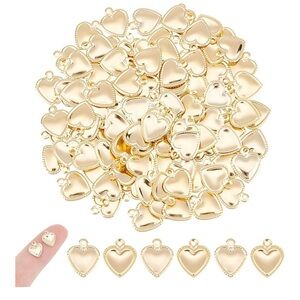 Gold Heart Charms for Jewelry Making